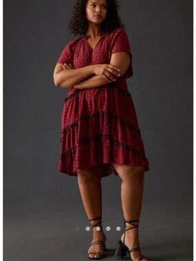 Anthropologie Red Tiered Short Dress - Women's Red Dress